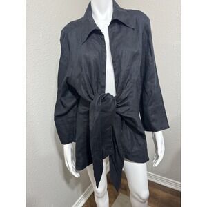 Neiman Marcus Linen 2X Plus Black Top Womens Boho Lagenlook Beach